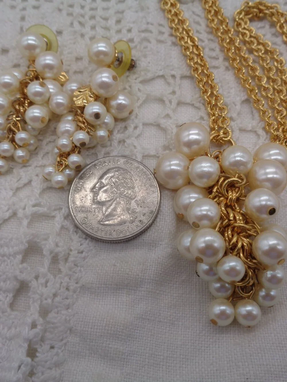 Vintage JOAN RIVERS Faux PEARL Grape Cluster NECKLACE & EARRINGS SET